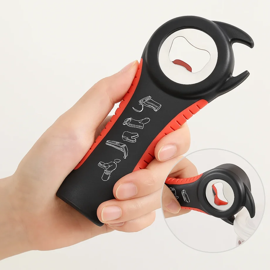 6-in-1 Multifunctionele Opener – Flessen, Potten & Blikjes zonder moeite