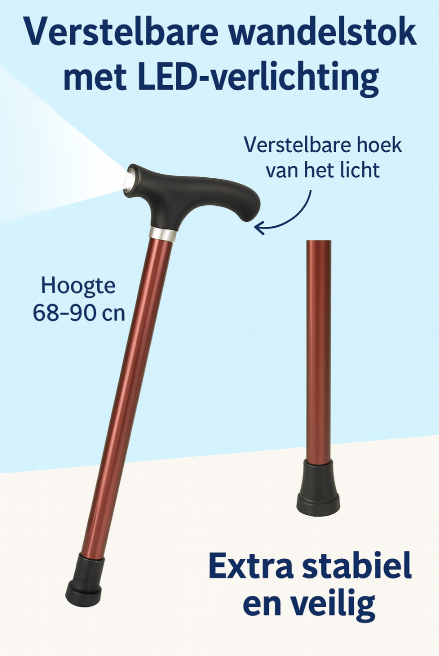 Verstelbare Wandelstok met LED‑licht
