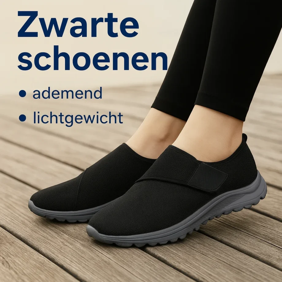 Heren Schoenen – Ademend & Lichtgewicht met Klittenbandsluiting – Zwart