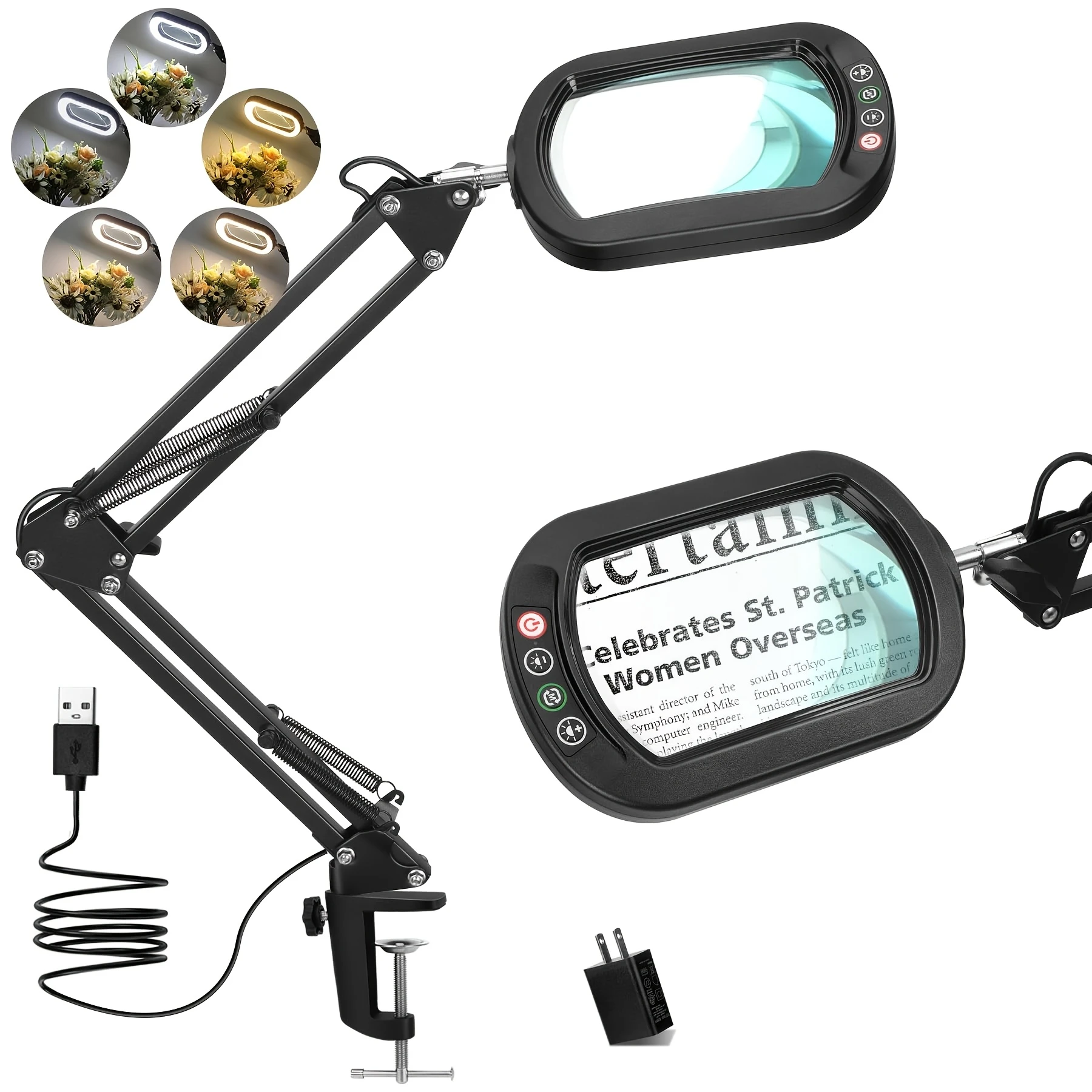 Bureau Vergrootglas met LED Lamp – 5x Vergroting & 5 Lichtstanden