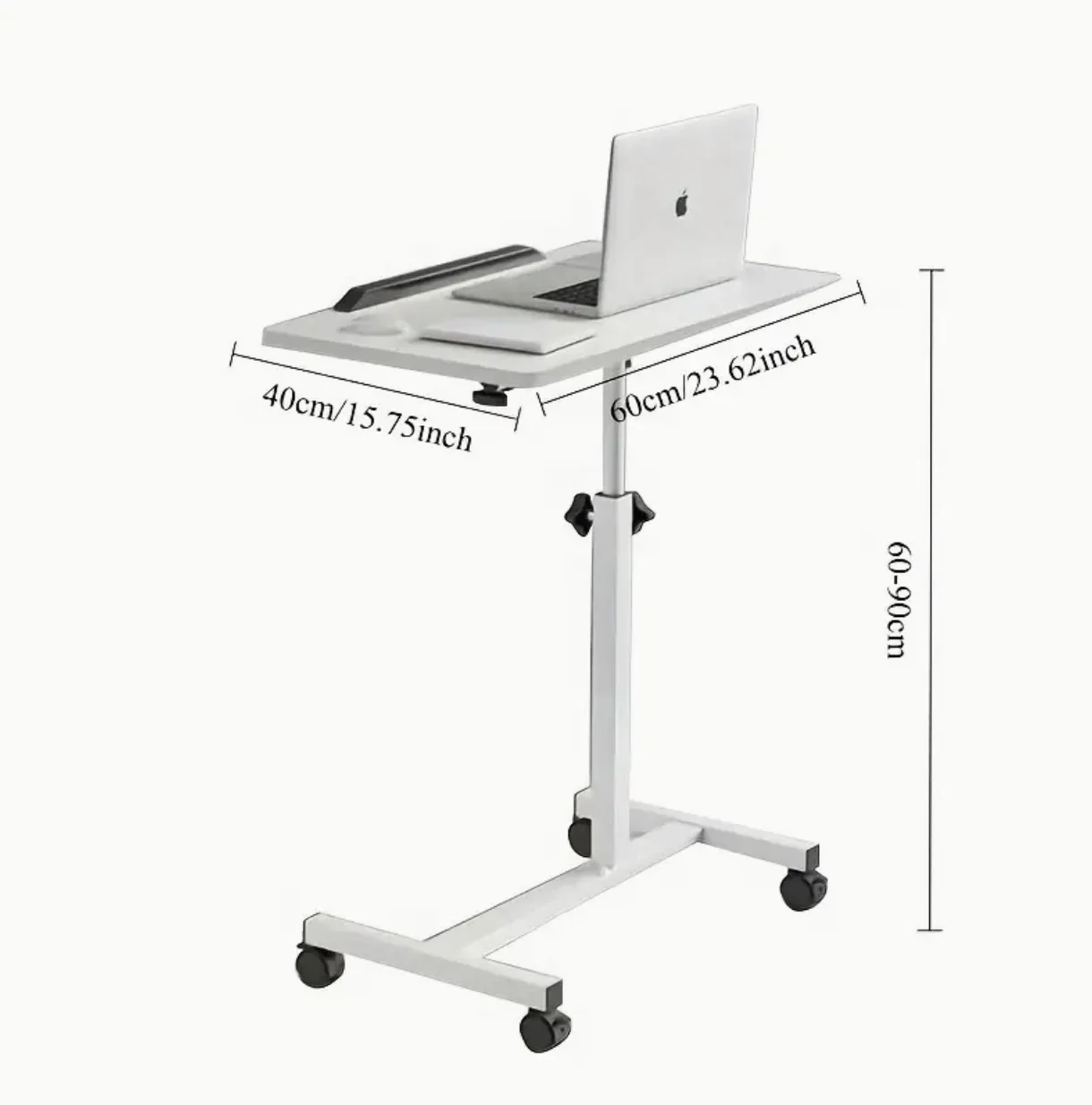 Draaibare Bijzettafel op Wielen – Verstelbare Hoogte 60-90 cm