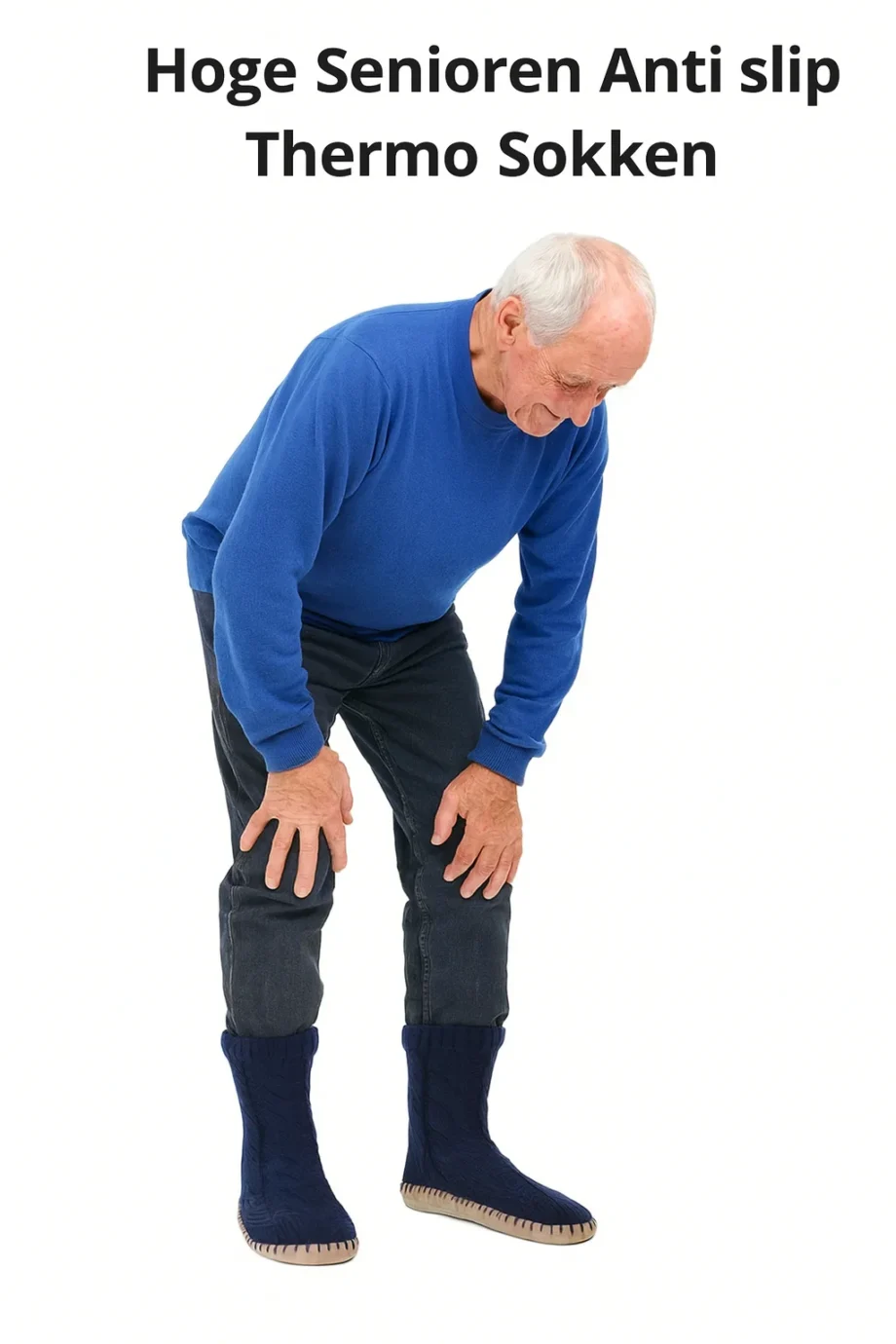 Hoge Senioren Anti Slip Thermosokken – Blauw