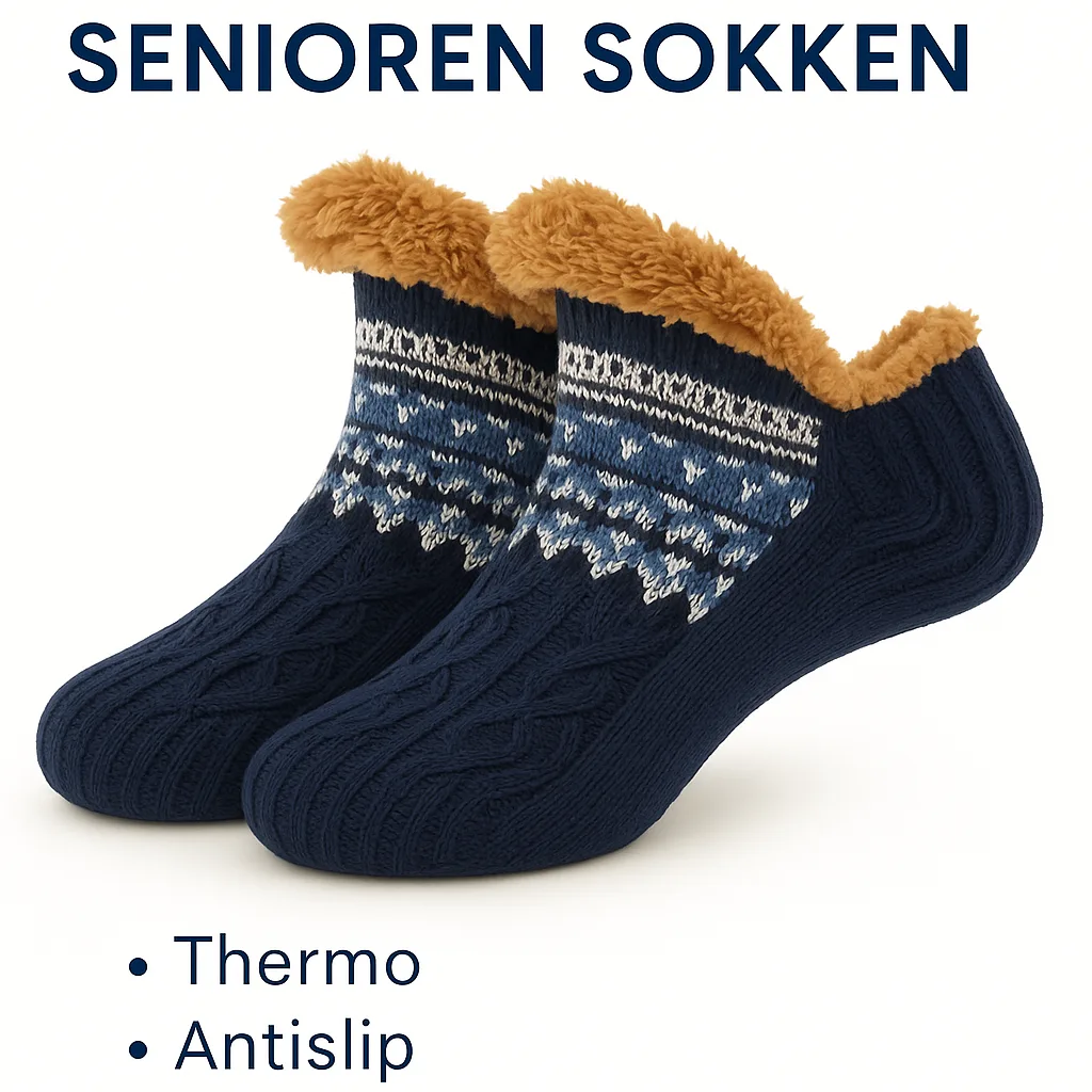 Senioren Antislip Thermo Sokken - Donkerblauw - Warm, Comfortabel & Veilig