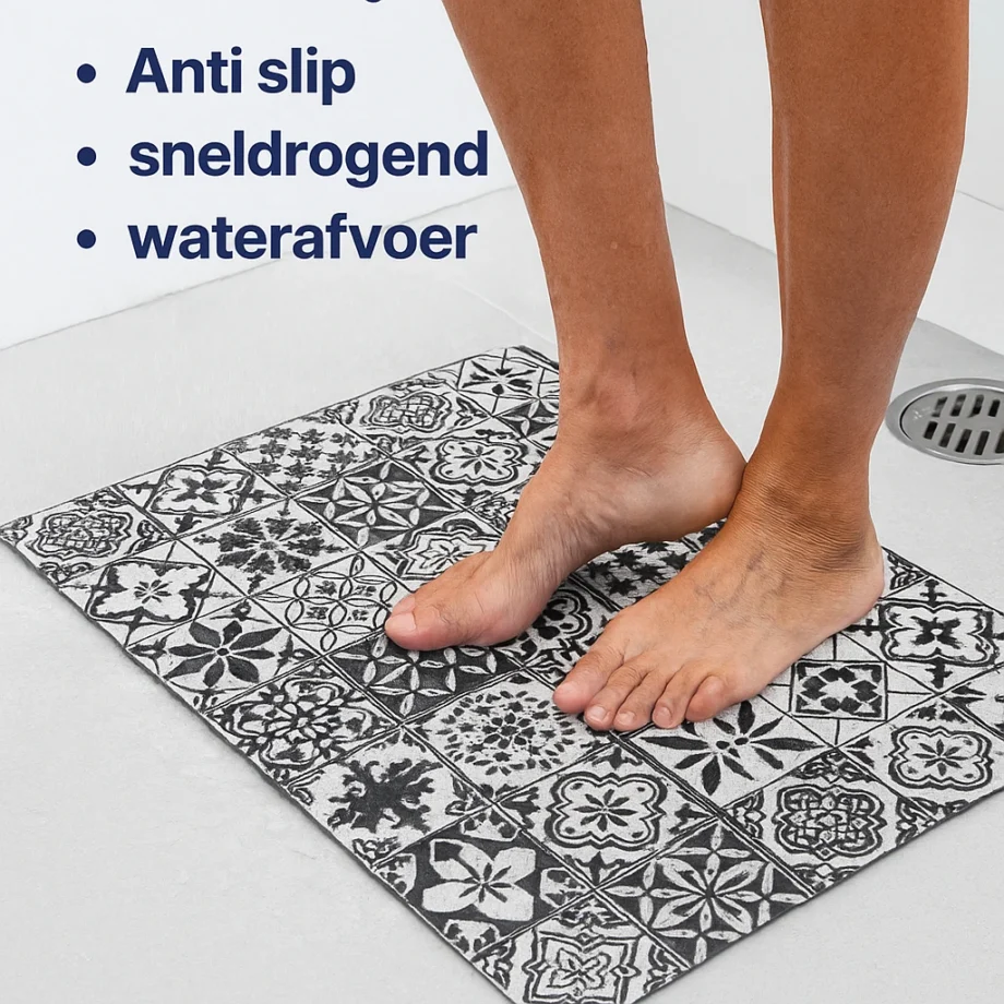 Antislip badmat - zwart/wit vierkant