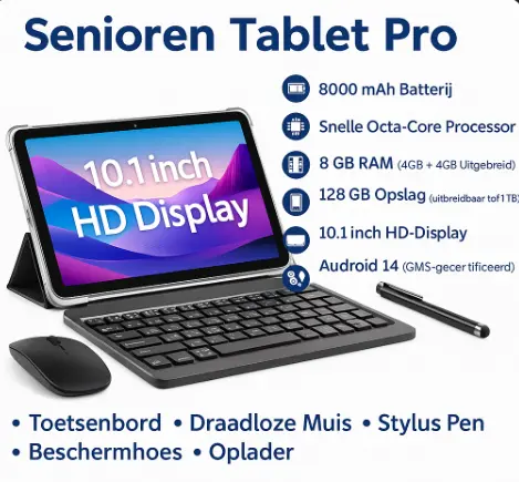 Senioren Tablet Pro – Inclusief Toetsenbord, Muis & Stylus - MijnZorgWinkel