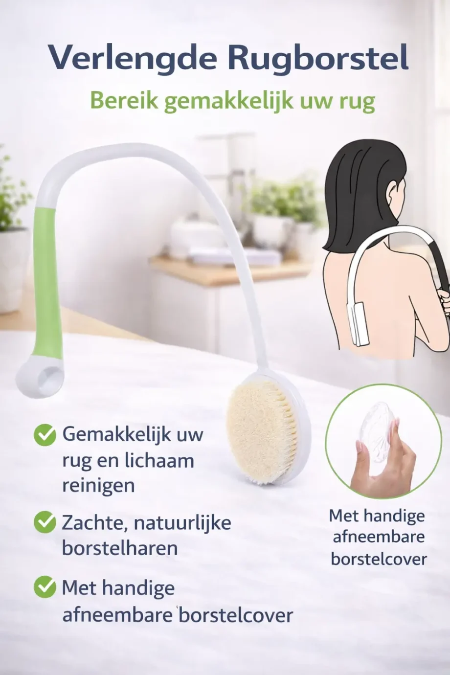erlengde Rugborstel met U-vormige Handgreep