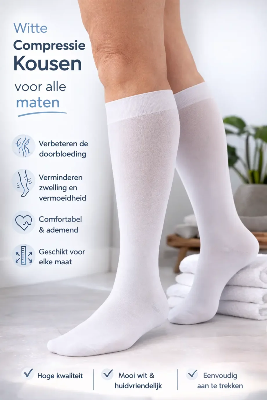Witte compressie kousen voor comfort