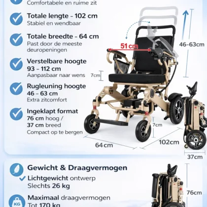 Opvouwbare elektrische rolstoel met lange actieradius en comfortabel design