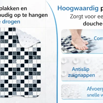 Deze praktische en comfortabele antislip badmat zorgt voor extra veiligheid en ontspanning tijdens het douchen of baden. Dankzij het duurzame PVC materiaal, de sterke zuignappen en het getextureerde oppervlak geniet je van optimale grip én een aangenaam massagegevoel onder je voeten.