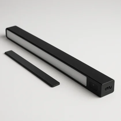Zwarte led-lichtbalk met bewegingssensor en magnetische montagestrip