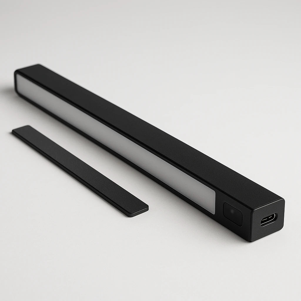 Zwarte led-lichtbalk met bewegingssensor en magnetische montagestrip