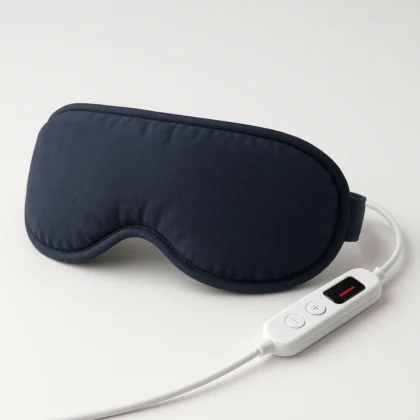 Donkerblauw verwarmd oogmasker met bedieningskastje en USB-kabel